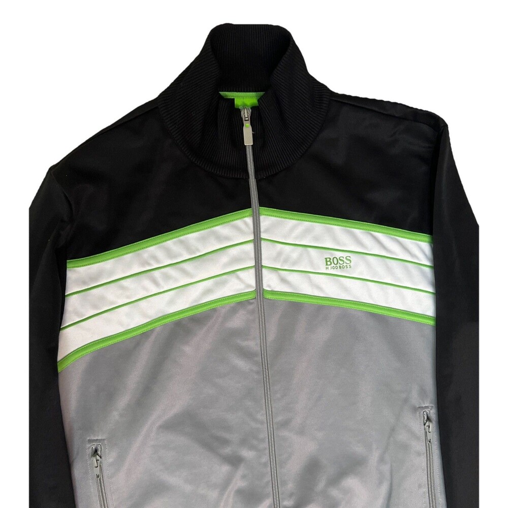 BOSS Hugo Boss Skaz 1 Track Jacket Neon Stripe Black Grey Full Zip Retro Y2K - Picture 2 of 16